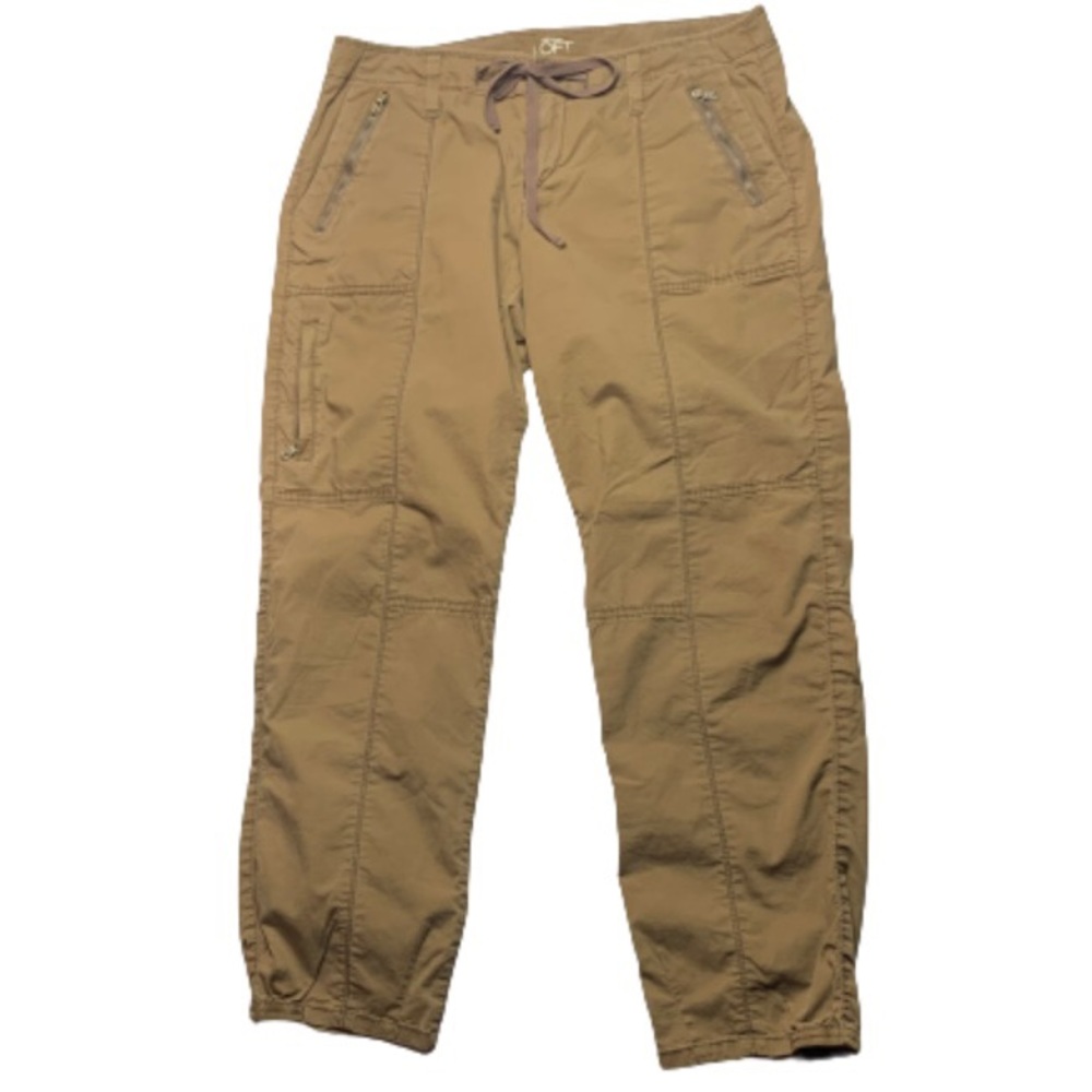 Loft Tan Pants Joggers Zipped Pockets String Tie Waist EUC 6😍